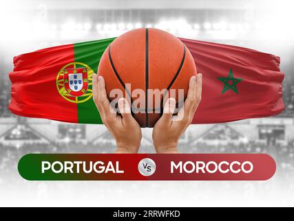 Portugal vs Morocco national basketball teams basket ball match competition cup concept image Stock Photo