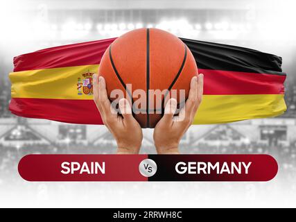 Spain vs Germany national basketball teams basket ball match competition cup concept image Stock Photo