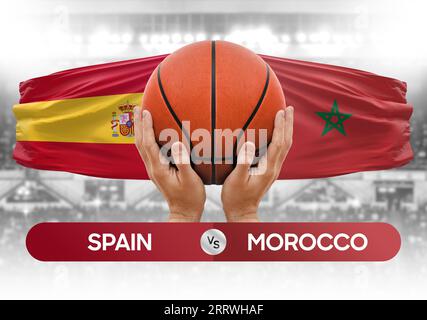 Spain vs Morocco national basketball teams basket ball match competition cup concept image Stock Photo