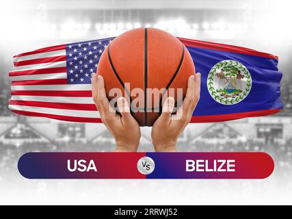 USA vs Belize national basketball teams basket ball match competition cup concept image Stock Photo