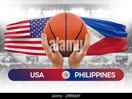 USA vs Philippines national basketball teams basket ball match competition cup concept image Stock Photo