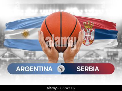 Argentina vs Serbia national basketball teams basket ball match competition cup concept image Stock Photo