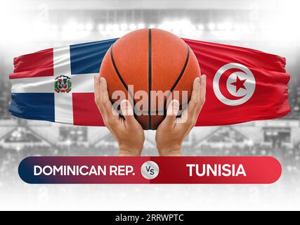 Dominican Republic vs Tunisia national basketball teams basket ball match competition cup concept image Stock Photo