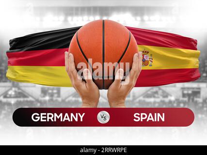 Germany vs Spain national basketball teams basket ball match competition cup concept image Stock Photo