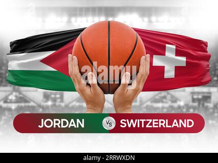 Jordan vs Switzerland national basketball teams basket ball match competition cup concept image Stock Photo
