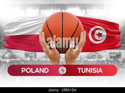 Poland vs Tunisia national basketball teams basket ball match competition cup concept image Stock Photo