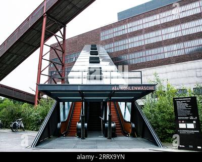 230830 -- FRANKFURT, Aug. 30, 2023 -- This photo taken on Aug. 16, 2023 shows an escalator transformed from a coal conveyor belt at the Ruhr Museum in the Zollverein coal mine industrial complex in Essen, Germany. From the Ruhr area in Germany to the Shougang industrial park in Beijing, one after another steel giants stand as witnesses to the development process of human civilization. The Ruhr area in Germany is a significant industrial zone in Europe, once a coal and steel production hub for Germany. The Zollverein coal mine industrial complex in Essen was one of the world s largest coal mine Stock Photo