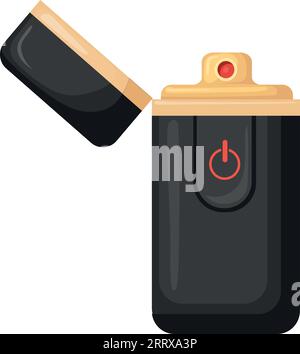 Black lighter cartoon icon. Plastic modern igniter isolated on white background Stock Vector