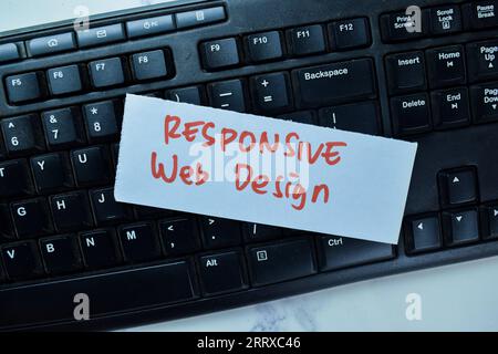 Concept of Responsive Web Design write on sticky notes isolated on Wooden Table. Stock Photo