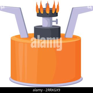Travel stove with gas fire burner cartoon icon isolated on white background Stock Vector