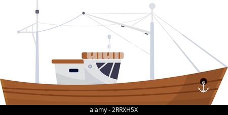 Trawler color icon. Fishing boat. Marine ship isolated on white background Stock Vector