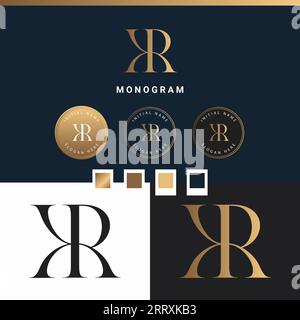Luxury KR or RK Initial Monogram Text Letter Logo Design Stock Vector