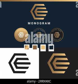 Luxury EC or CE Initial Monogram Text Letter Logo Design Stock Vector