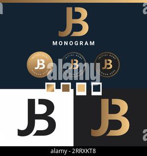 Luxury JB or BJ Initial Monogram Text Letter Logo Design Stock Vector