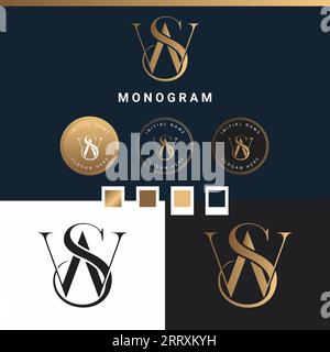 Luxury WS or SW Initial Monogram Text Letter Logo Design Stock Vector