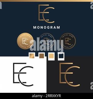 Luxury EC or CE Initial Monogram Text Letter Logo Design Stock Vector
