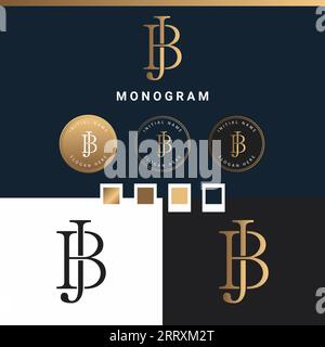 Luxury JB or BJ Initial Monogram Text Letter Logo Design Stock Vector