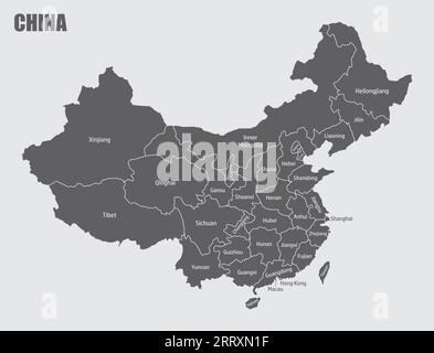 China administrative map isolated on gray background Stock Vector