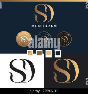 Luxury SD or DS Initial Monogram Text Letter Logo Design Stock Vector