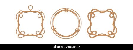 Set of rope frames with knots. Design element for marine sailor theme. Vector illustration isolated on white background Stock Vector