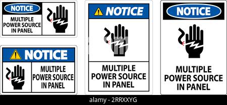 Notice Sign Multiple Power Source In Panel Stock Vector