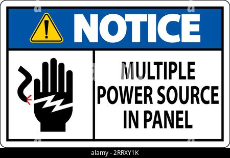 Notice Sign Multiple Power Source In Panel Stock Vector