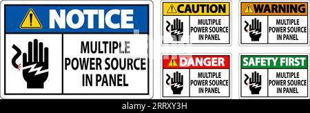 Danger Sign Multiple Power Source In Panel Stock Vector