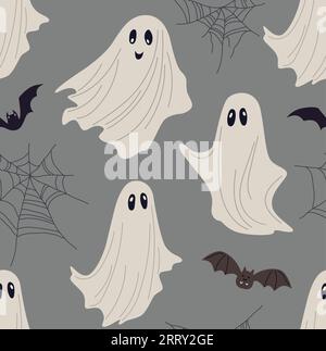 Pattern of cute ghosts in flat style. Stock Vector