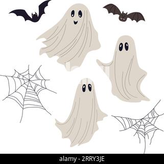 Cute ghosts in flat style. Stock Vector