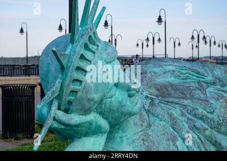 reclining Statue of Liberty on the waterfront in Liberty State Park, New Jersey Stock Photo