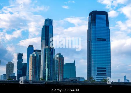 Jersey City skyline viewed from Liberty State Park in summer Stock Photo