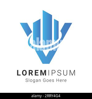 Initial Letter V with Buildings Logo Design Letter V Real Estate Logo Design Stock Vector