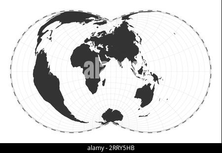 Vector world map. Rectangular (War Office) polyconic projection. Plain world geographical map with latitude and longitude lines. Centered to 60deg W l Stock Vector