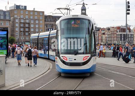 15G-tram from GVb build by CAF type Urbos in the streets of Amsterdam in the Netherlands Stock Photo
