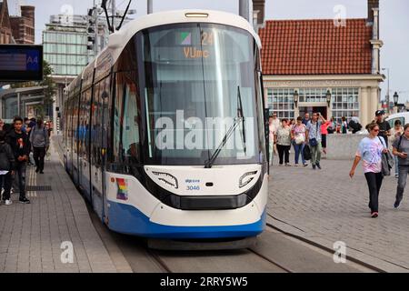 15G-tram from GVb build by CAF type Urbos in the streets of Amsterdam in the Netherlands Stock Photo