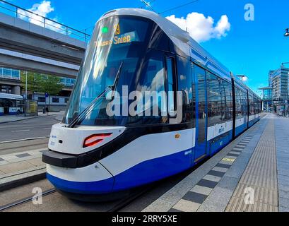 15G-tram from GVb build by CAF type Urbos in the Streets of Amsterdam the Netherlands Stock Photo