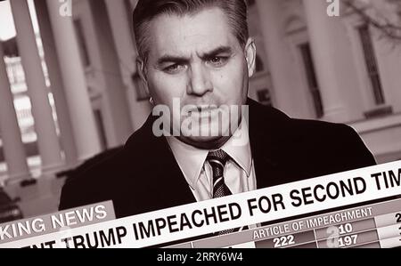 A TV screenshot ofCNN reporter Jim Acosta reporting on former U.S. President Donald Trump's second impeachment on Jan. 13, 2021. Stock Photo