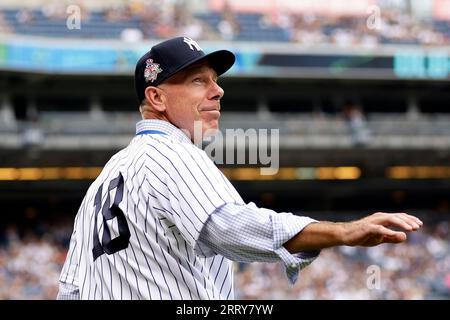 Former New York Yankees' Scott Brosius is seen during Yankees Old-Timers'  Day ceremony before a baseball game against the Milwaukee Brewers on  Saturday, Sept. 9, 2023, in New York. (AP Photo/Adam Hunger