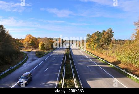 Beautiful view on countryside roads with fields and trees in northern ...