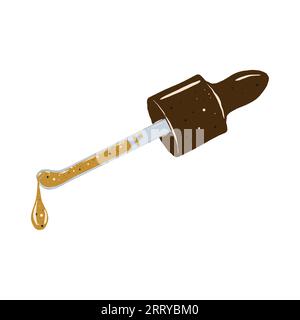 Glass pipette with drops of aromatic oil. Hand drawn illustration. Stock Photo