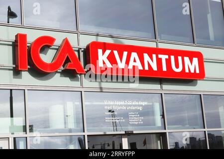 Stockholm, Sweden - August 31, 2023: The Ica Kvantum Vartan supermarket sign at the entrance. Stock Photo