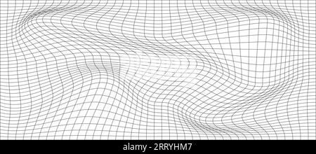 Distorted wave monochrome texture. dynamical rippled surface. Vector mesh grid pattern of lines Stock Vector