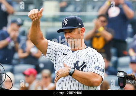BRONX, NY - SEPTEMBER 09: Jorge Posada is introduced during the