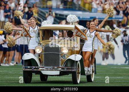 Atlanta, Georgia. 9th Sep, 2023. The iconic Georgia Tech Ramblin' Wreck leads the Yellow Jackets in for the NCAA football game featuring Georgia Tech and the South Carolina State Bulldogs, played at Bobby Dodd Stadium on the campus of Georgia Tech in Atlanta, Georgia. Cecil Copeland/CSM/Alamy Live News Stock Photo