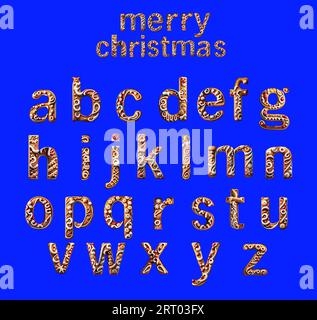 Christmas alphabet ,ginger bread ,holiday cookie texture, lower case, design elements for greeting cards, video production Stock Photo