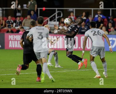 Washington DC, USA. September 9, 2023: D.C. United Forward (20) Christian Benteke controls the ball with his chest during an MLS soccer match between the D.C. United and the San Jose Earthquakes at Audi Field in Washington DC. Justin Cooper/CSM Credit: Cal Sport Media/Alamy Live News Stock Photo