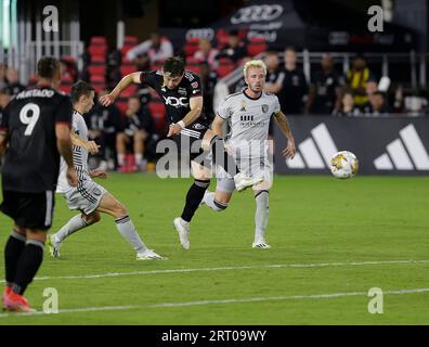 Washington DC, USA. September 9, 2023: D.C. United Midfielder (21) Theodore Ku-Dipietro takes a shot during an MLS soccer match between the D.C. United and the San Jose Earthquakes at Audi Field in Washington DC. Justin Cooper/CSM Credit: Cal Sport Media/Alamy Live News Stock Photo