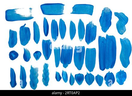 Various sizes and textures of watercolor brush strokes on white Stock Photo