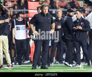 Piscataway, NJ, USA. 09th Sep, 2023. Rutgers head coach Greg Schiano looks on during the NCAA football game between the Temple Owls and the Rutgers Scarlet Knights at SHI Stadium in Piscataway, NJ. Mike Langish/CSM/Alamy Live News Stock Photo