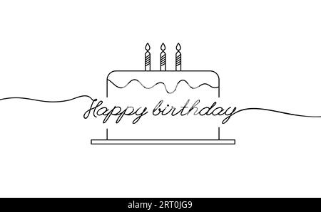 Happy birthday cake candle continuous line flow background Stock Vector